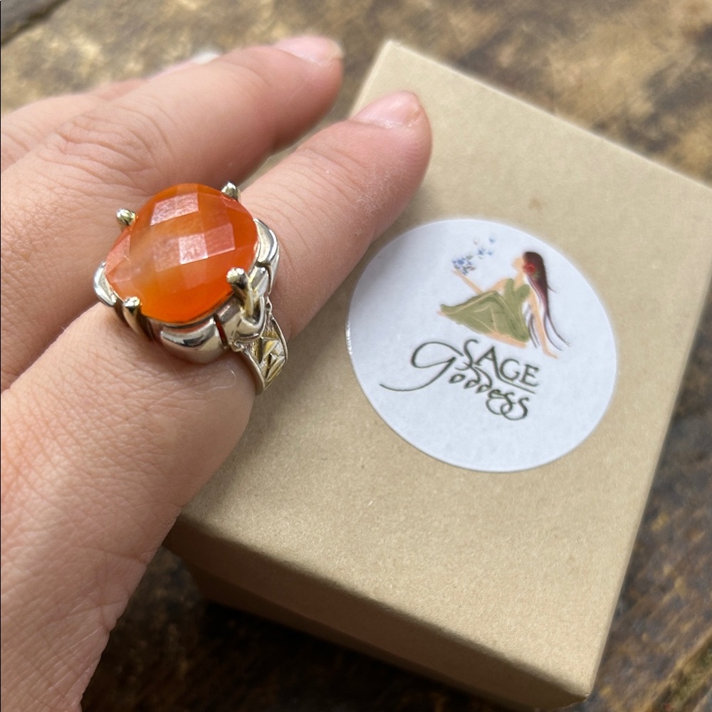 Sage Goddess Carnelian Fire Priestess Ring – Adjustable Statement Ring